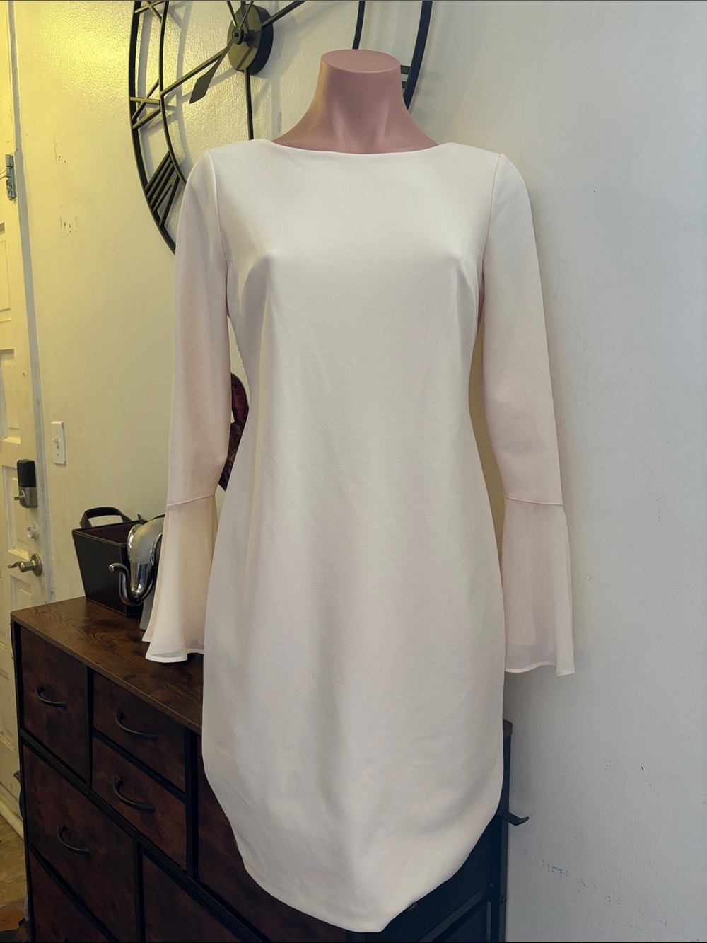 #238 Calvin Klein Pale Pink Long-Sleeve Shift Dress with Fluted Cuffs
